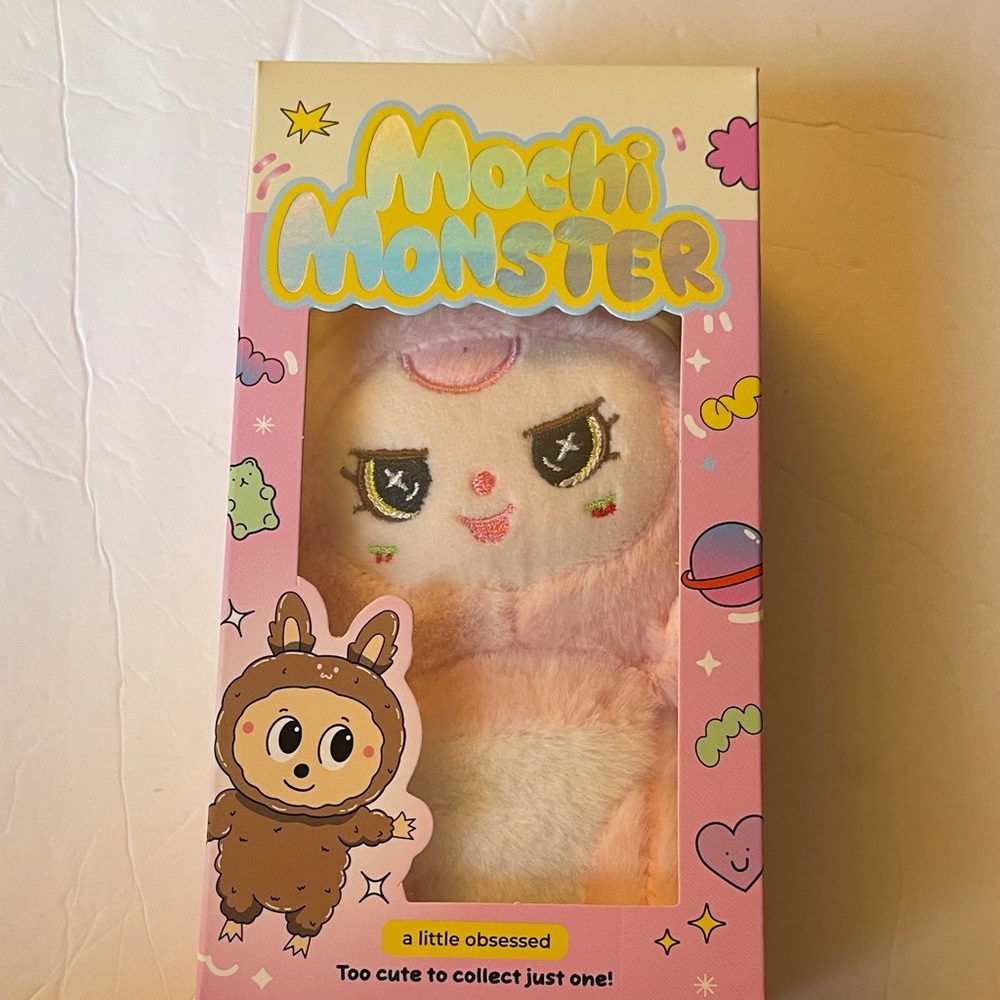 Moshi Monster key Chain Clip On Pink and White Plush Toy For Backpack Purse Etc